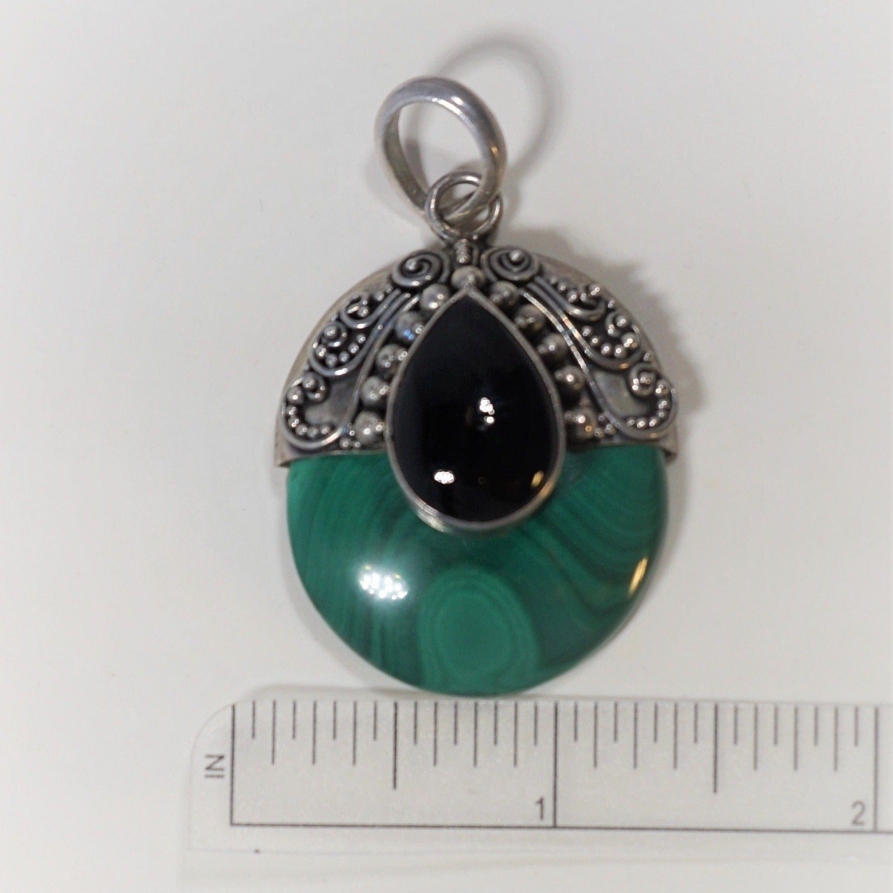 FJL Jewelry 925 sterling silver necklace Malachite Onyx Sterling Silver Pendant, Pear Shape Onyx, Handmade Silver