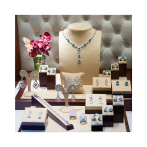 Statement jewelry, cocktail, engagement/wedding ring, anniversary, and precious gemstones: Emerald jewelry, Ruby jewelry, Sapphire jewelry, Tanzanite jewelry, Diamond jewelry, Pearl jewelry, Jade jewelry, Silver jewelry, Bridal jewelry, Amber jewelry
