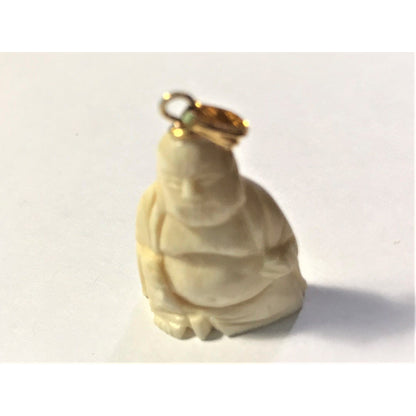 FJL Jewelry Crystals, Bone, Vintage Stone Charms Vintage Carved Bone Laughing Buddha Pendant in Gold Plated Metal