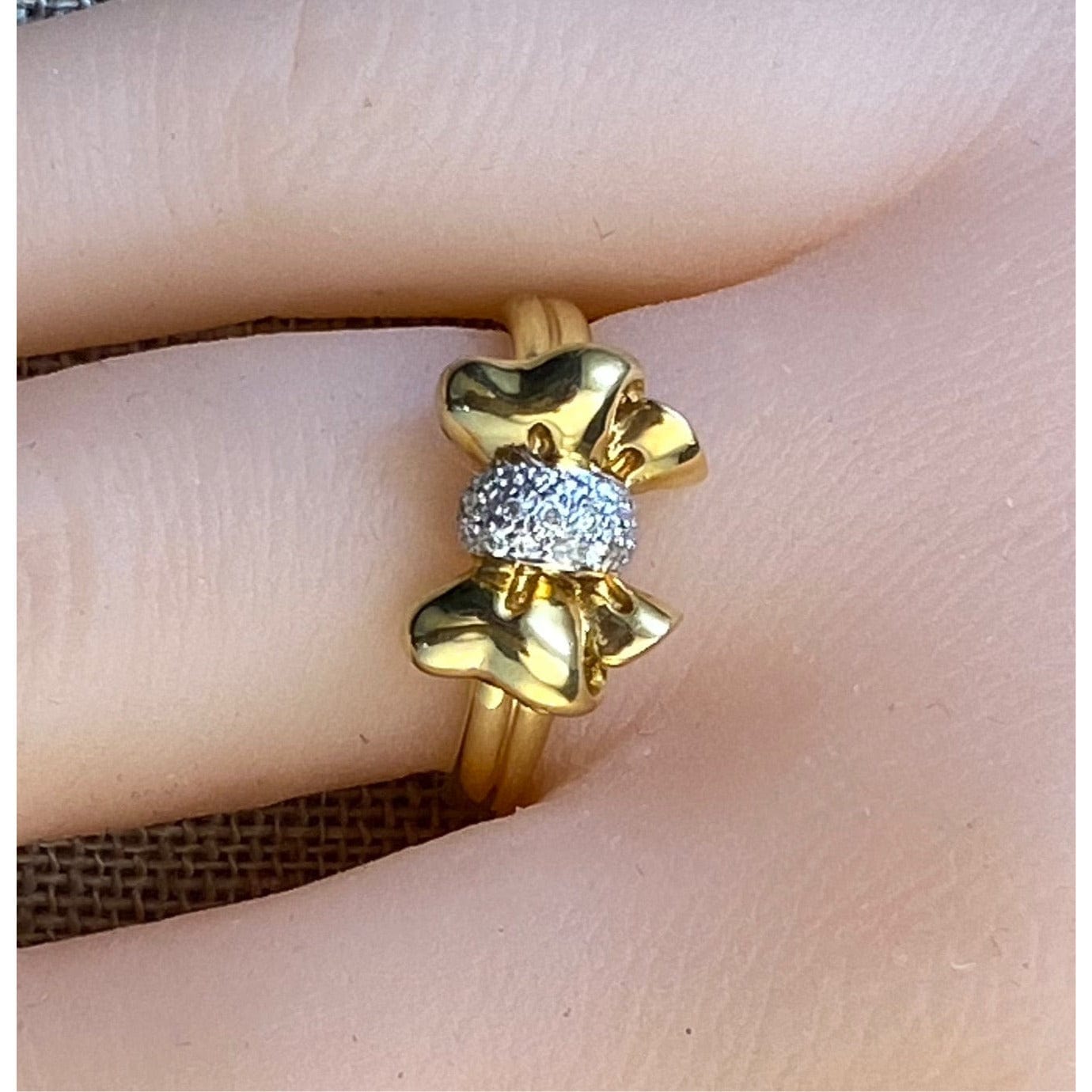 FJL Jewelry Diamond ring Diamond Bow 18K Gold Ring ,Yellow Gold, Friendship Ring, Promise Ring