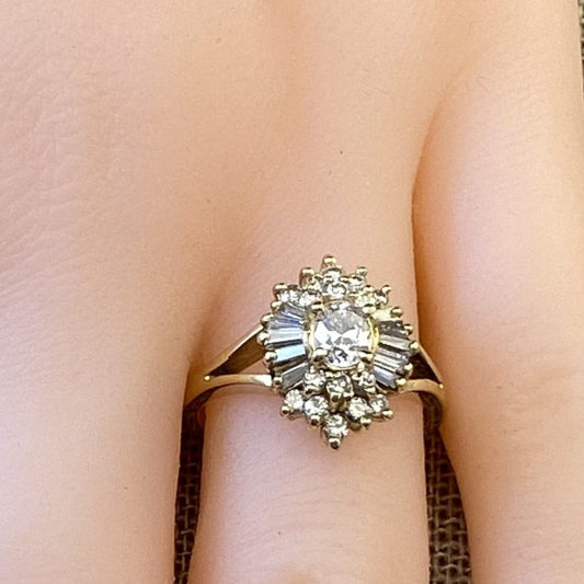 FJL Jewelry Diamond ring Sold_Diamond Ballerina Ring 1.00 ctw in 14k Gold, Classic Engagement, Diamond Cocktail Ring_