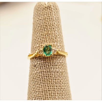 FJL Jewelry Emerald Ring Three stone Emerald & Diamond Engagement Ring, Bright Green Colombian Emerald Ring