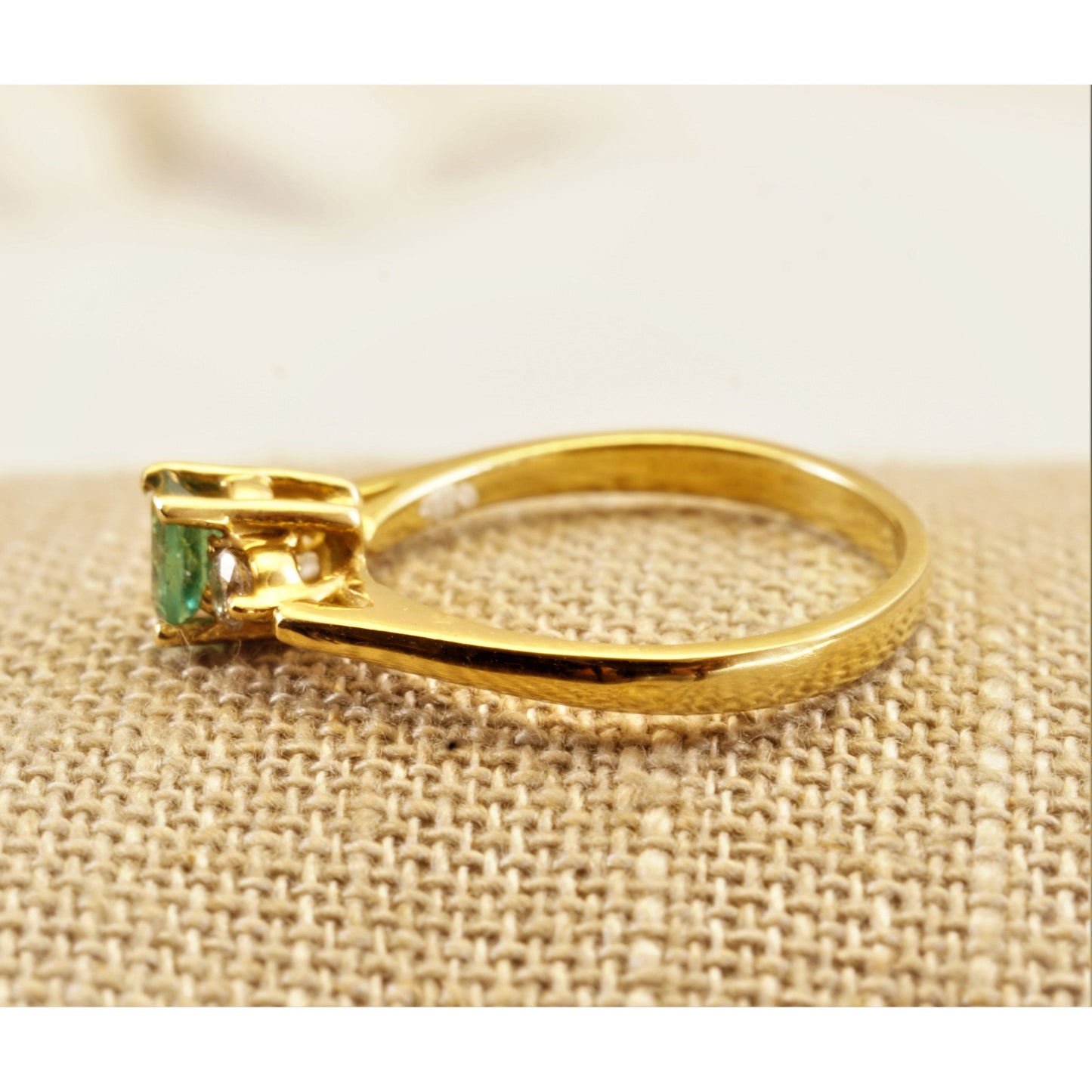 FJL Jewelry Emerald Ring Three stone Emerald & Diamond Engagement Ring, Bright Green Colombian Emerald Ring