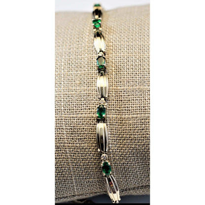 FJL Jewelry Gemstone Bracelet Emerald Tennis Bracelet 14K Antique White Gold with Diamond Accent 2.60 CT in Oval Emeralds, Birthstone for May
