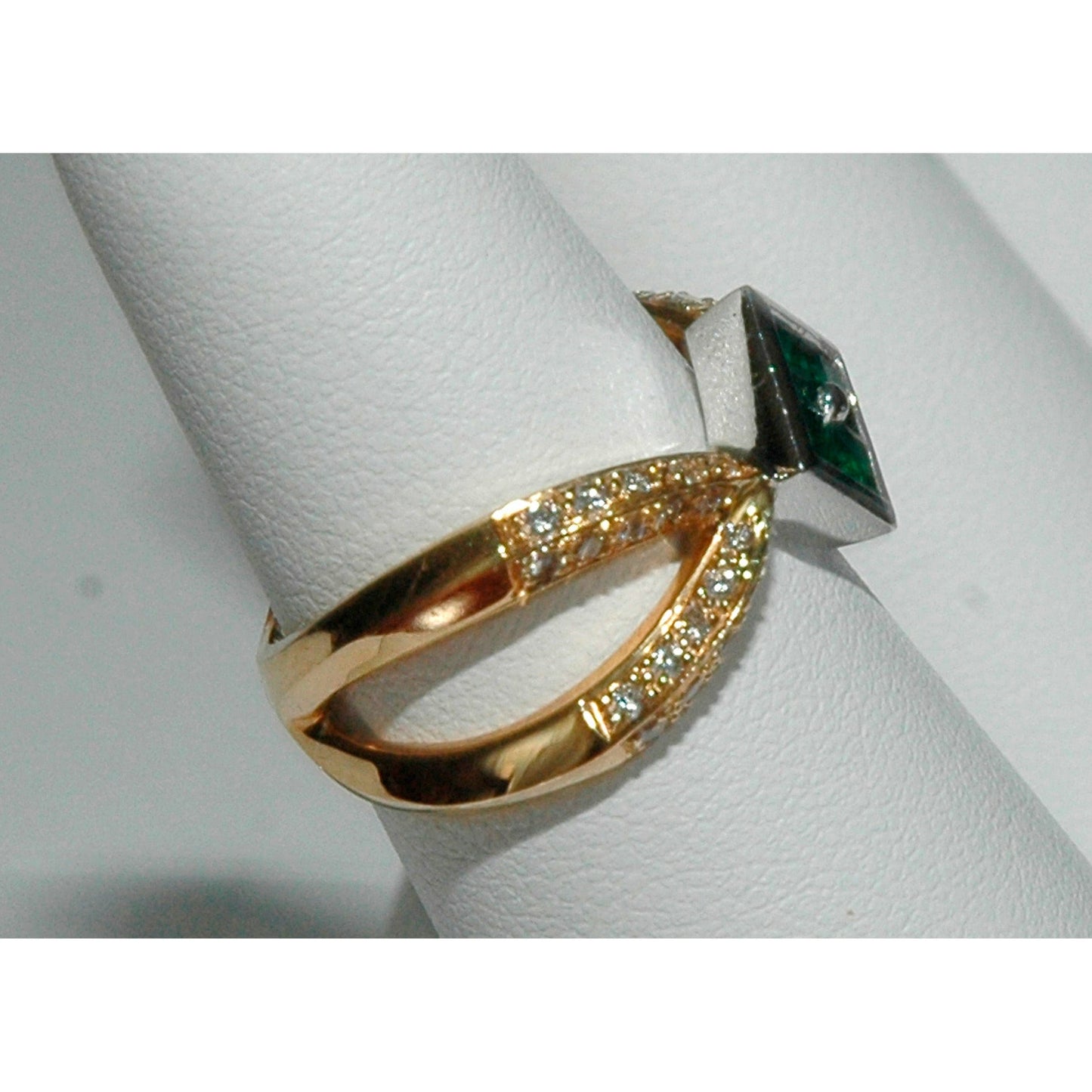 FJL Jewelry Gemstone Ring Exceptional 18k yellow gold ring four princess-cut emeralds inside a Platinum invisible setting