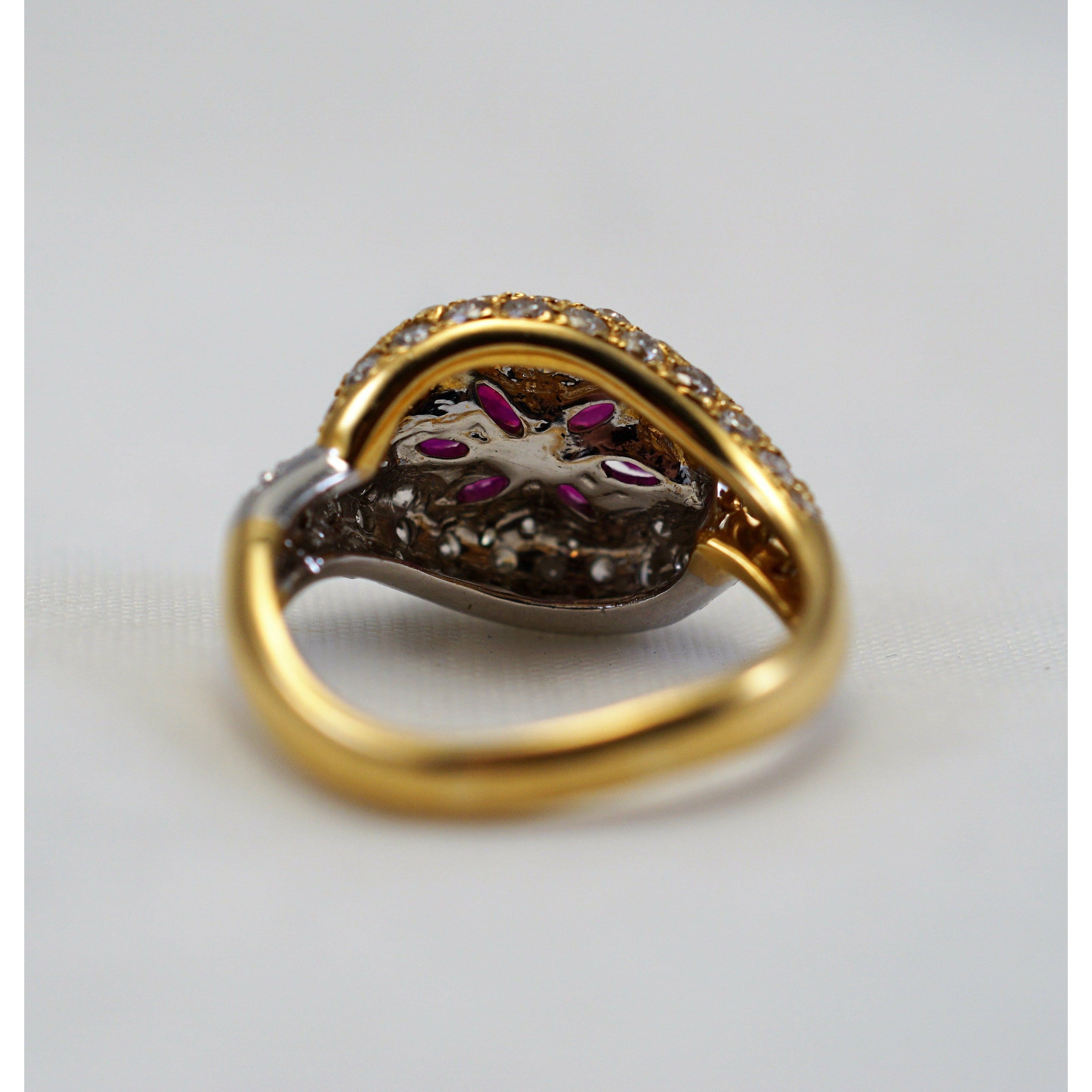 Impressive Two-Tone Ruby Marquise Ring w/ Diamonds in 18K Gold