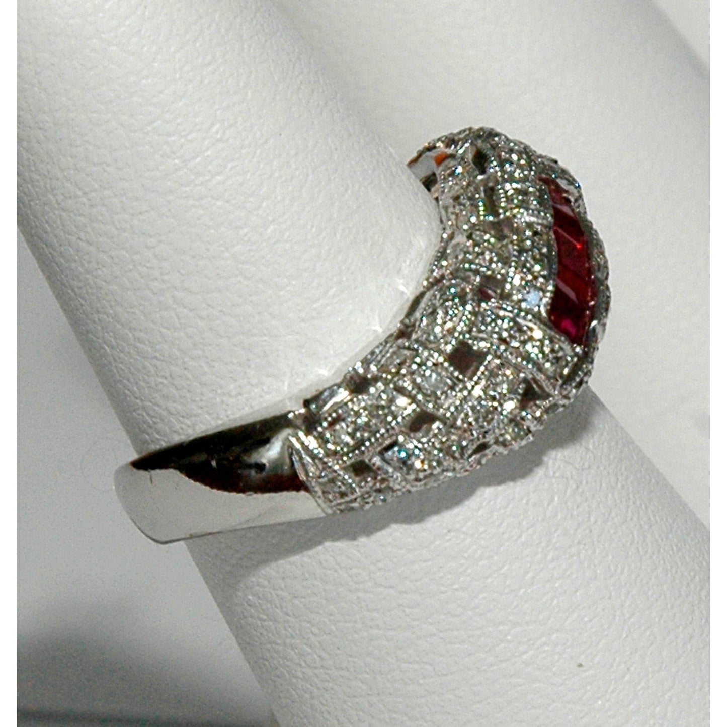 FJL Jewelry Gemstone Ring Square-Ruby & Diamond Ring in 18K Gold, Three Rubies with Diamond Accent, July Birthstone