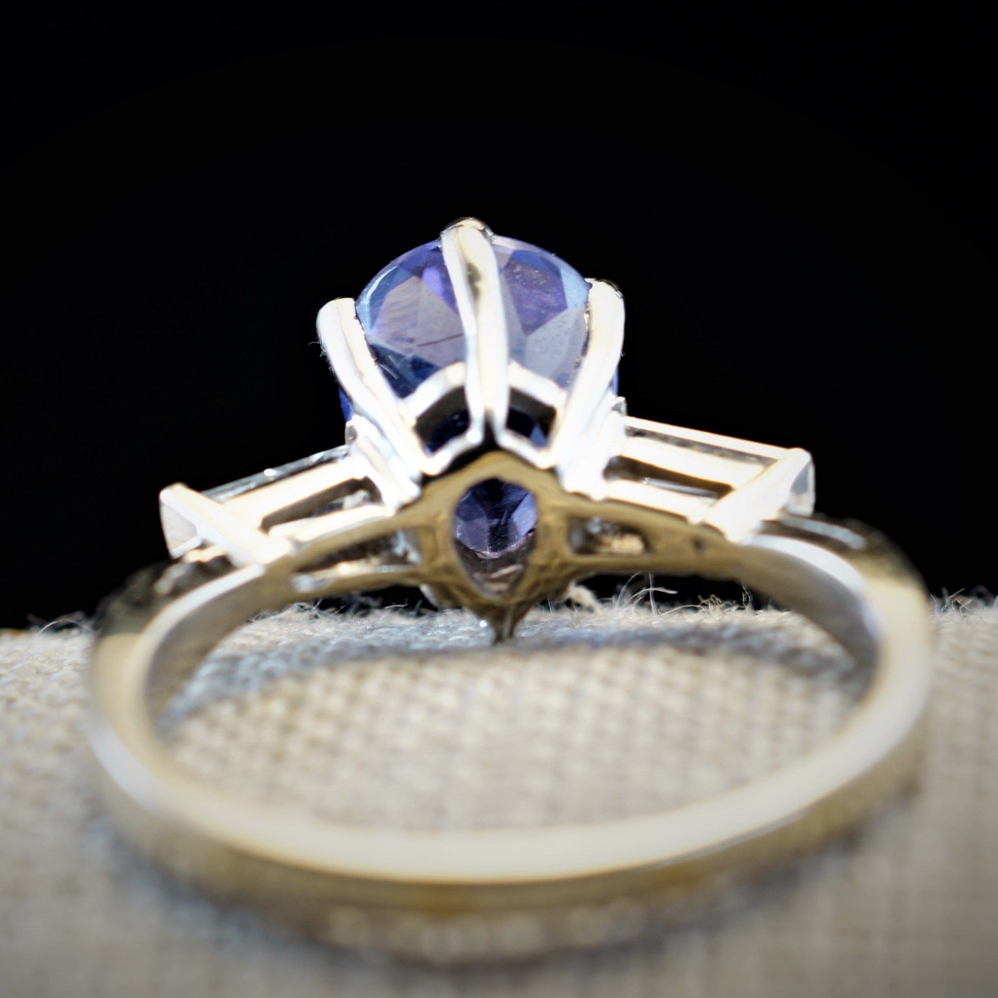FJL Jewelry Gemstone Ring Tanzanite Three Stone Ring 14K White Gold with Diamond Baguettes, Tear-drop 2.90 CT