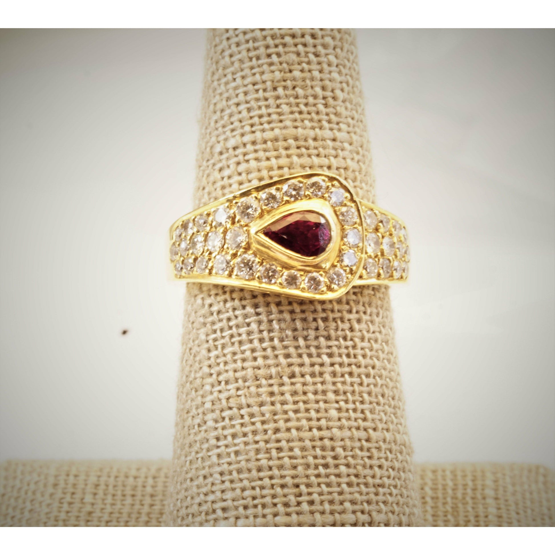 FJL Jewelry Gemstone Ring Teardrop Ruby Diamond 14K Ring, Teardrop Ruby Diamond Buckle 14K Gold Ring, July Birthstone