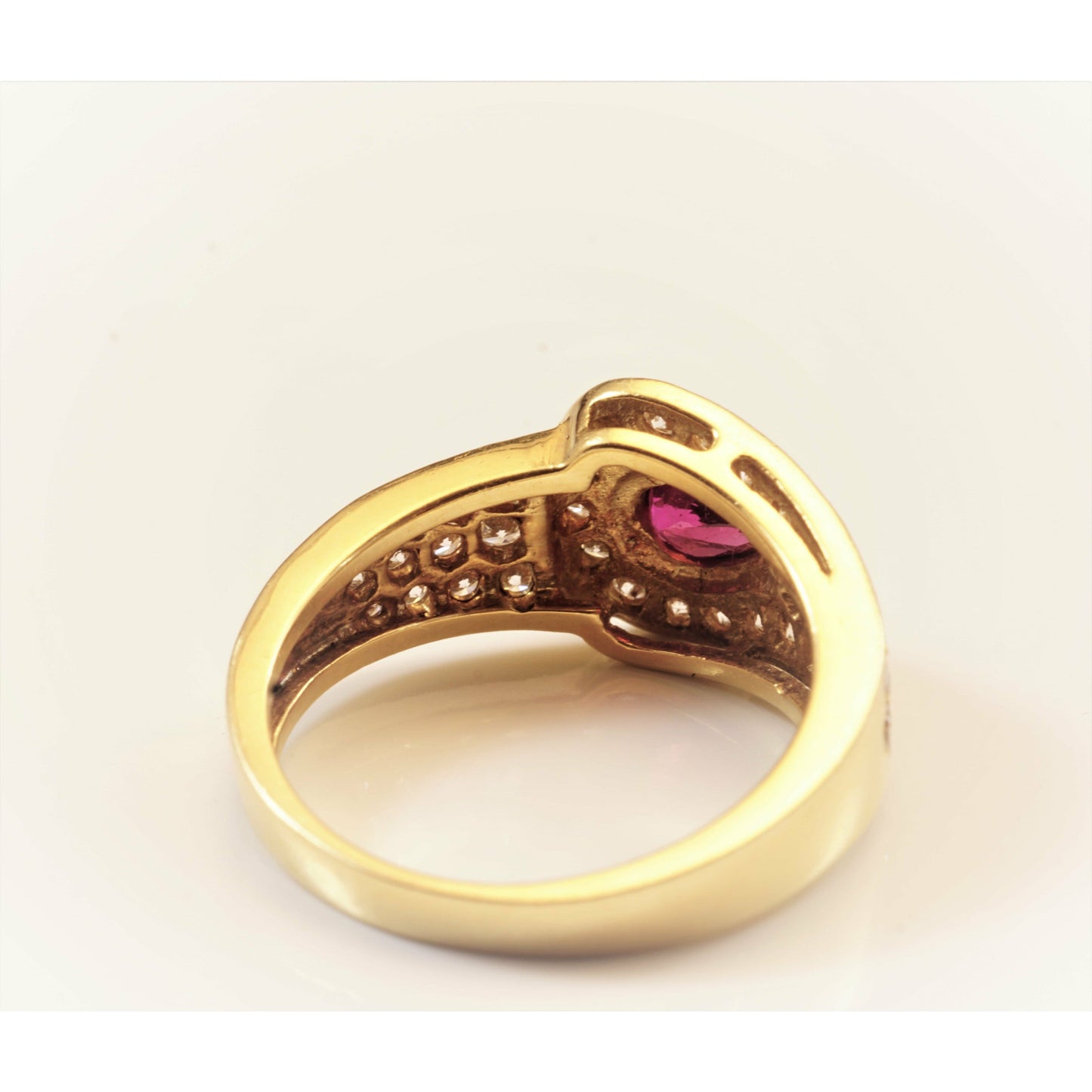 FJL Jewelry Gemstone Ring Teardrop Ruby Diamond 14K Ring, Teardrop Ruby Diamond Buckle 14K Gold Ring, July Birthstone