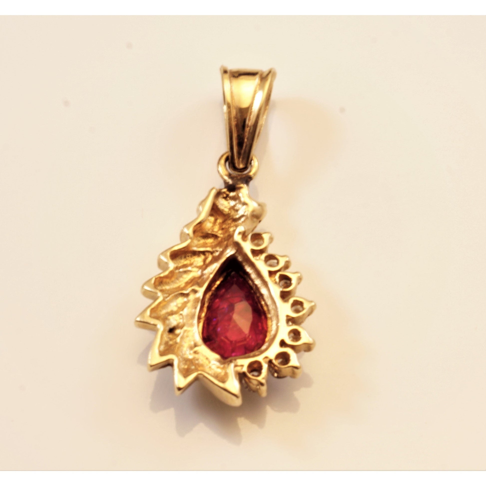 FJL Jewelry Pendants, Stones & Charms Teardrop 1.80ct Ruby Pendant in 14K Yellow Gold w/ Diamond and Wing Design
