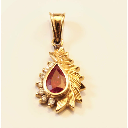 FJL Jewelry Pendants, Stones & Charms Teardrop 1.80ct Ruby Pendant in 14K Yellow Gold w/ Diamond and Wing Design
