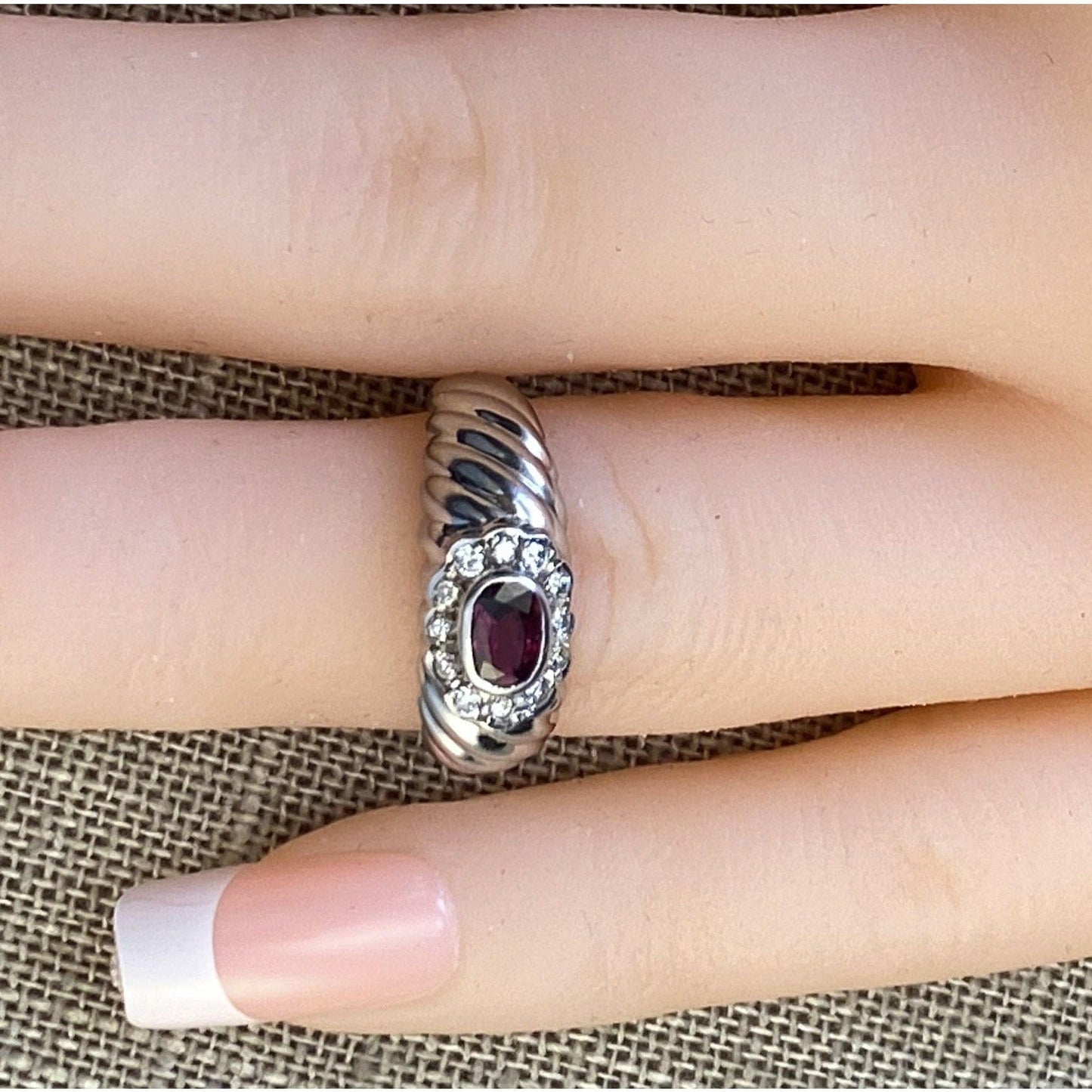 FJL Jewelry Platinum Platinum Ruby Diamond Halo Ring, AA Quality Deep Red 0.70 CT. Oval Ruby, US size 6.5