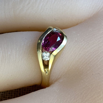 FJL Jewelry Rings Stunning three-stone ruby ring, A-grade quality oval ruby boasts a translucent medium red hue and weighs 1.30 carats