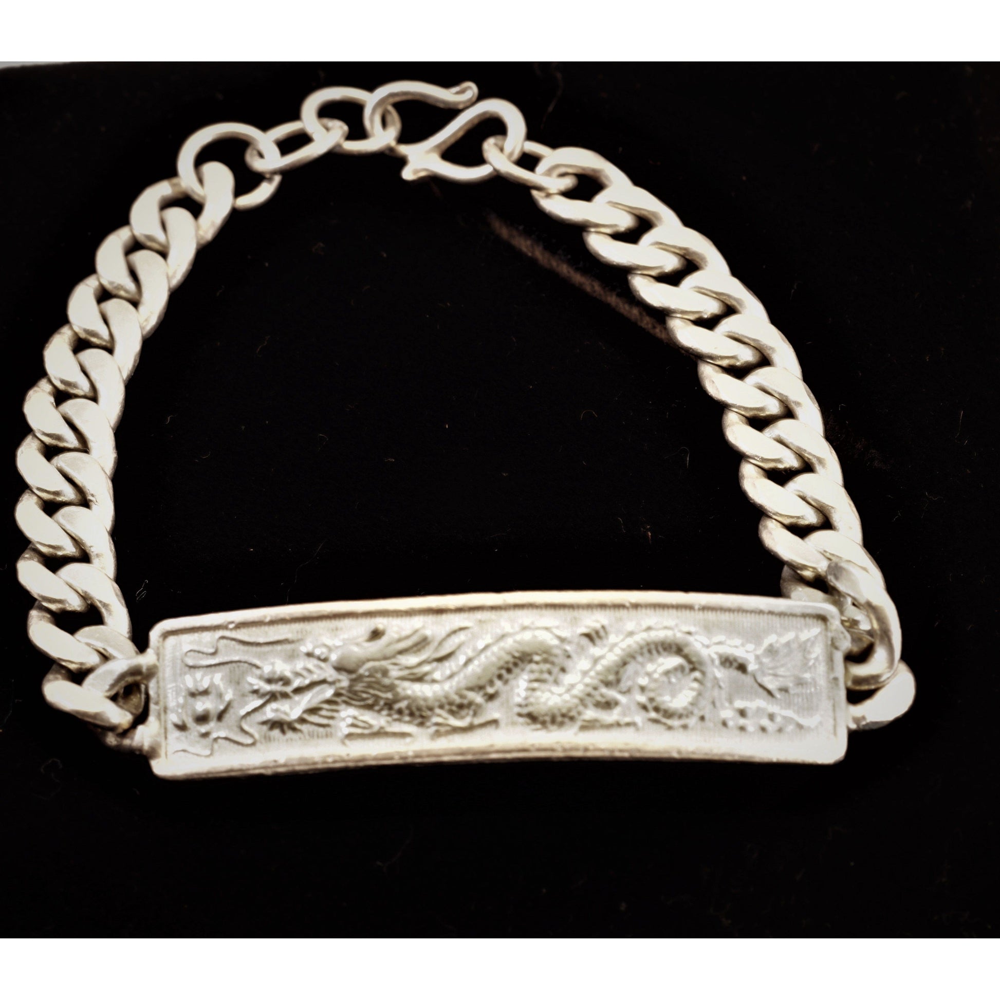 FJL Jewelry Sterling Silver Bracelet Sold! Dragon Bracelet w/ Cuban Link in Solid Sterling Silver 7"_ S-Hook Clasp