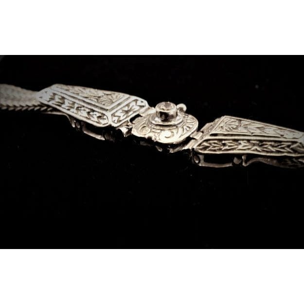 FJL Jewelry Sterling Silver Bracelet Sterling Silver Bracelet, Hand-carved Tag & Center Cubic Zirconia