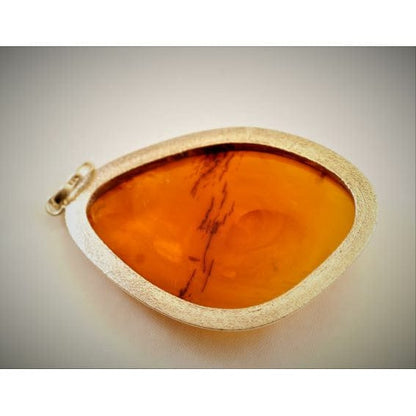 FJL Jewelry Sterling Silver Pendant Large Baltic Amber Sterling Silver Pendant, Cabuchon Shaped Free-Form Amber Ring