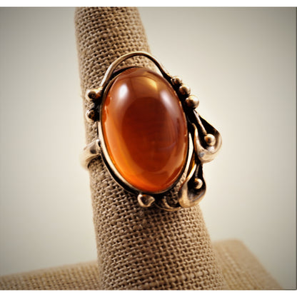 FJL Jewelry Sterling Silver Ring Sold_Amber Calla Lily Ring, Baltic Sea Amber in Sterling Silver Ring. Honey-Tone Amber Lily Ring