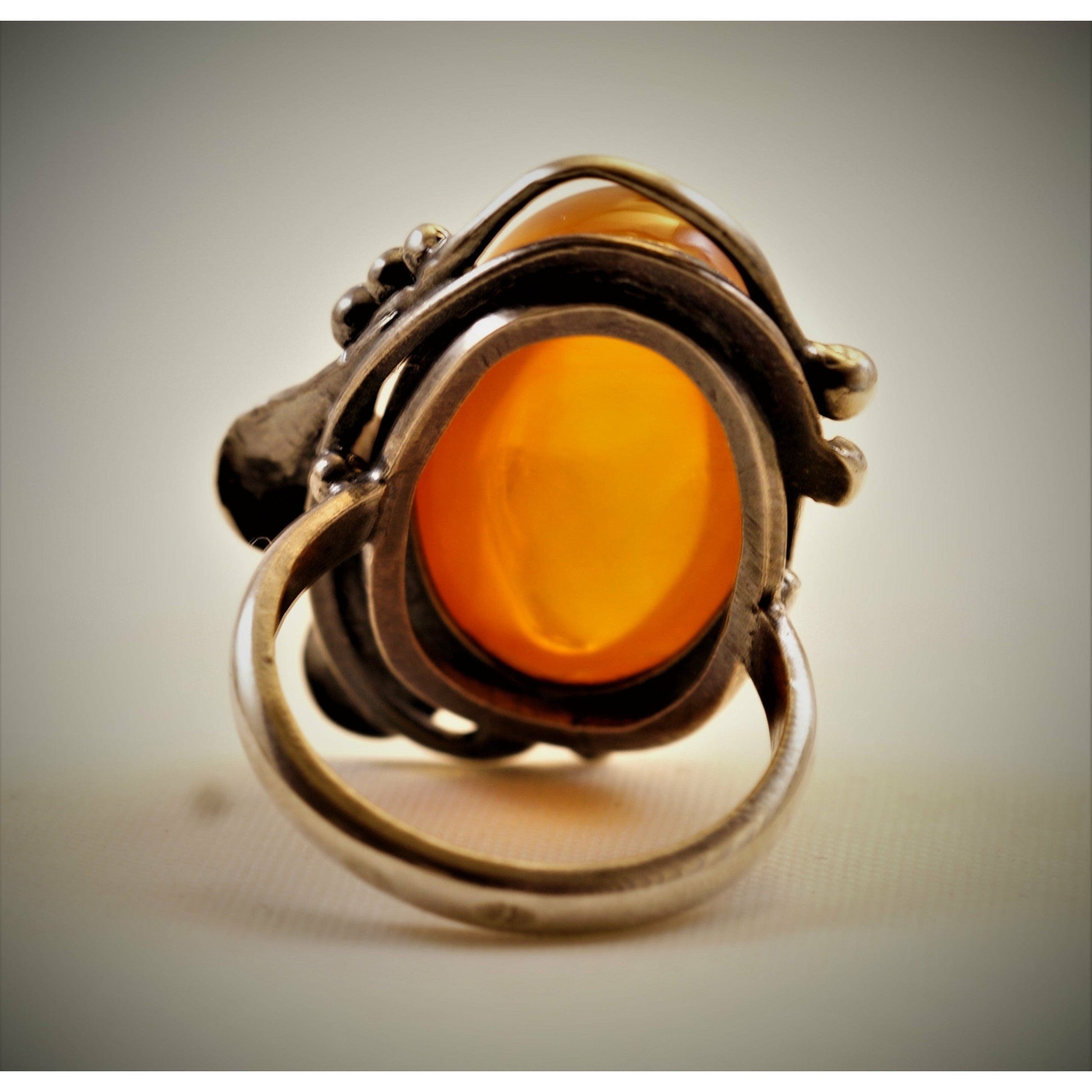 FJL Jewelry Sterling Silver Ring Sold_Amber Calla Lily Ring, Baltic Sea Amber in Sterling Silver Ring. Honey-Tone Amber Lily Ring
