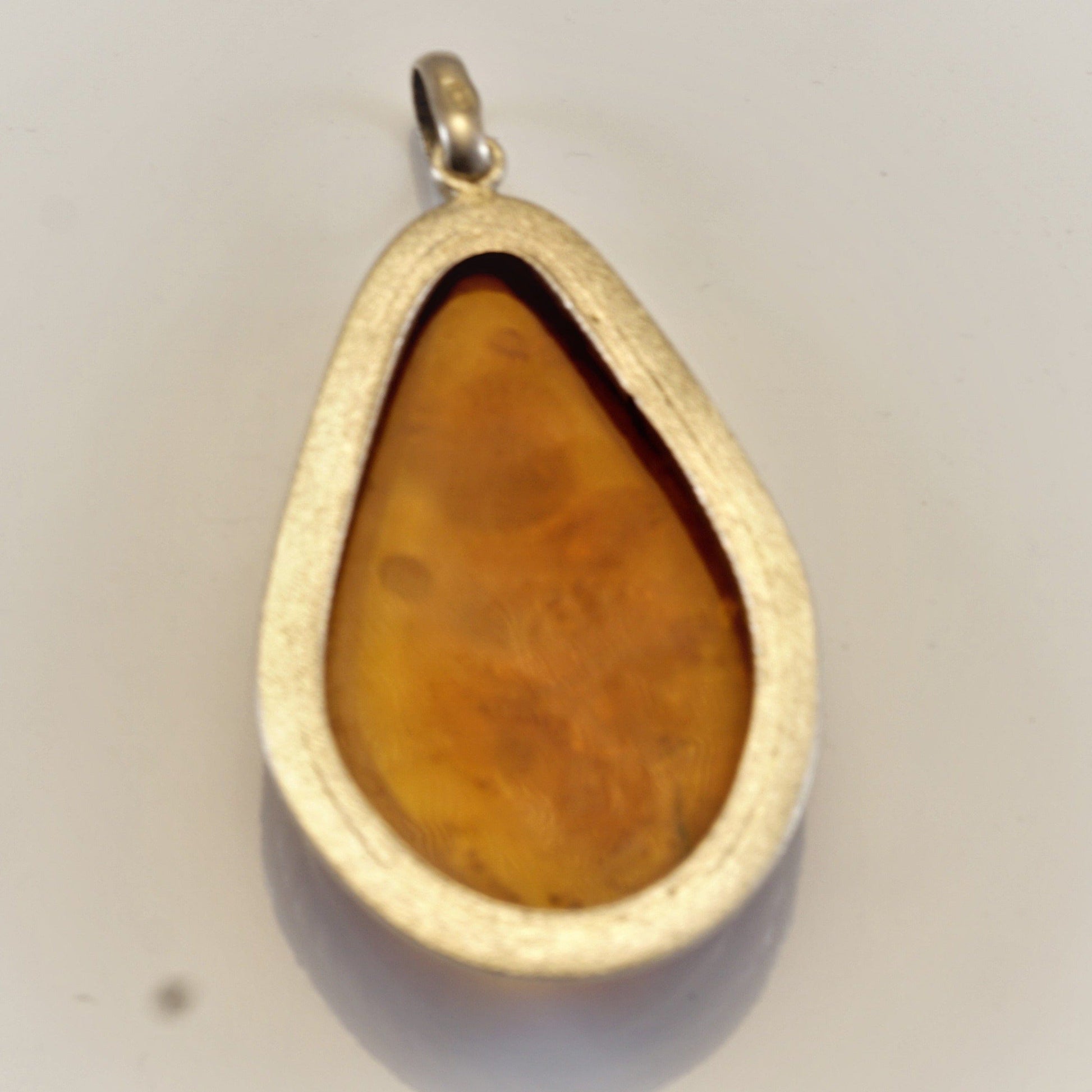 FJL Jewelry Sterling Silver Sold! Natural Amber Vintage Sterling Silver Pendant, X-Large Pear Shaped Baltic Amber Stone_Hand Made