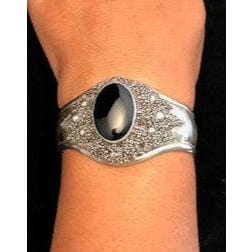 FJL Store Sterling Silver Bracelet Unisex Sterling Silver, Black Onyx Cuff Bracelet